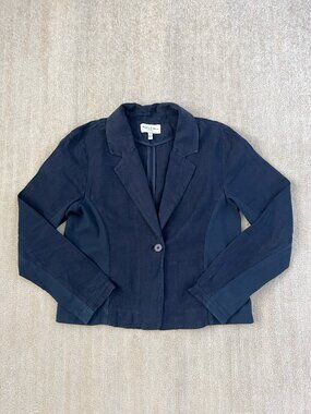 Michael Stars Blue Linen Cotton Mixed Media Blazer Jacket S Single Button